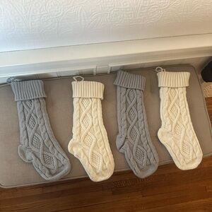 Cable Knit Christmas Stockings Set - Gray and Cream